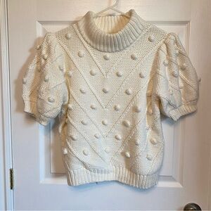 English Factory Pom Pom Puff Short Sleeve Boho Bobble Sweater Sweater Ivory M